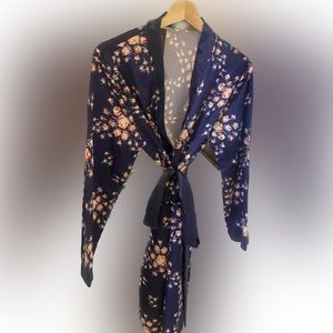 Navy Floral Satin Robe
